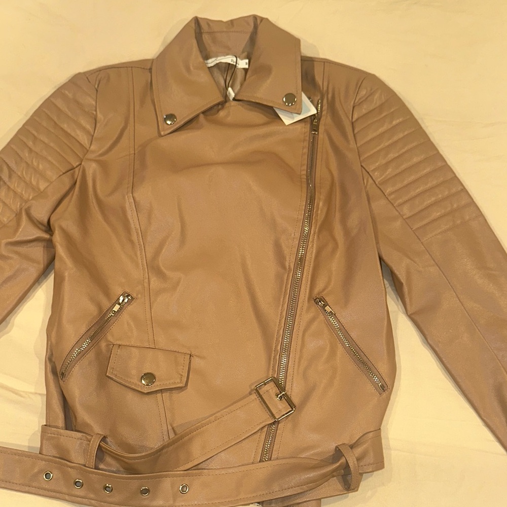 Byegreis Tan Women's Biker Jacket